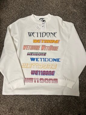WE11DONE White Crewneck Sweatshirt - Logo Tag Detail
